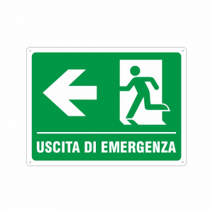 Cartello Uscita di emergenza a sinistra UNI EN ISO 7010
