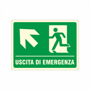 Cartello luminescente uscita di emergenza in alto a sinistra UNI EN ISO 7010