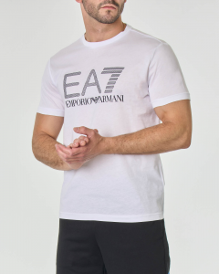 T-shirt bianca mezza manica con logo rete stampato sul petto