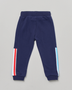 Pantalone blu in felpa di cotone con bande in contrasto colore 6-18 mesi