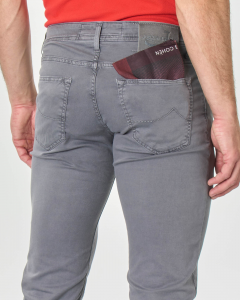 Pantalone cinque tasche grigio antracite in tricotina di cotone stretch