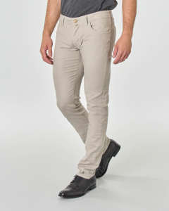 Pantalone cinque tasche beige in tessuto diagonale di cotone stretch