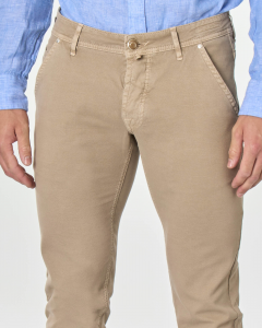 Pantalone cinque tasche beige micro armatura di cotone stretch con tasca america