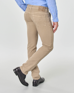 Pantalone cinque tasche beige micro armatura di cotone stretch con tasca america