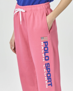 Pantaloni felpa fucsia in jersey di misto cotone con logo Polo Sport stampato lungo la gamba