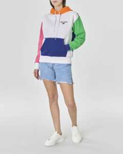 Felpa in jersey di cotone a blocchi di colore con cappuccio e scritta logo Polo Sport stampata sul petto e lungo la manica