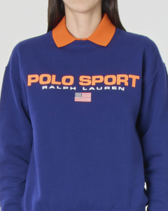 Felpa girocollo blu royal in jersey di cotone con logo Polo Sport stampato