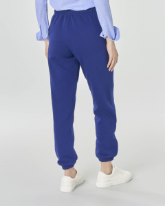 Pantaloni felpa blu royal in jersey di misto cotone con logo Polo Sport stampato lungo la gamba
