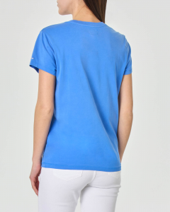T-shirt blu china in cotone con logo RL bianco stampato