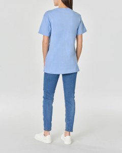 T-shirt azzurra in cotone modello over con scritta logo arcobaleno stampato