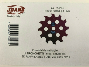 Lama disco FORMULA UNO Originale Joans decespugliator​e Dim.250x2,6mm 12 denti