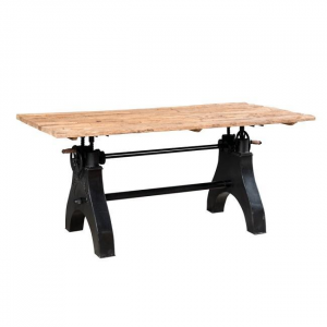 Okland 017 - Tavolo da pranzo elevabile, in legno di acacia con base in ferro in stile industrial, dimensione: cm 90 x 180 x 78/103 h