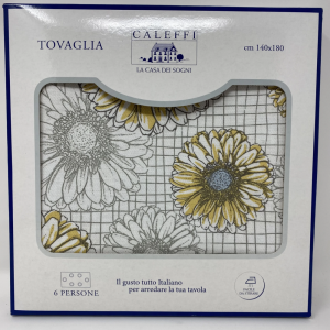 Caleffi Panama Baumwoll-Tischdecke x6 Personen Gelbe Sonnenblumen