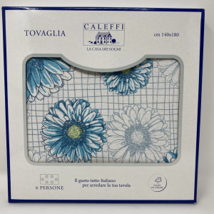 Caleffi Panama Baumwoll-Tischdecke x6 Personen Sonnenblumen blau