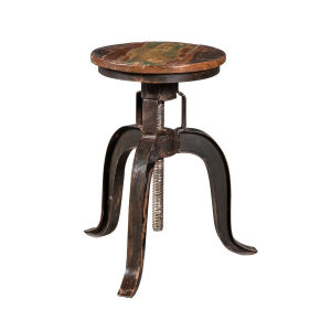 Cobbler - Sgabello elevabile in metallo e legno, colore nero invecchiato in stile industrial, dimensione: cm ø 35 x 46/68 h