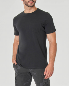 T-shirt mezza manica nera in puro cotone con taschino