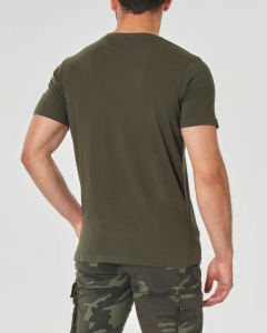 T-shirt mezza manica verde militare in puro cotone con taschino