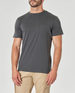 T-shirt mezza manica grigio antracite in puro cotone con taschino