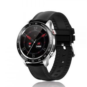 David Lian - Smartwatch con cinturino in similpelle nero e cassa acciaio 