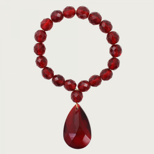 Anello portatovagliolo con perle in cristallo rosso Ø10 mm con ciondolo mandorla 38 mm rossa.
