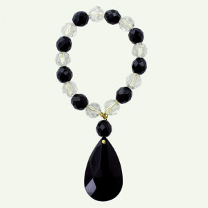Anello portatovagliolo con perle in cristallo strass trasparente e nero Ø10 mm con ciondolo mandorla 38 mm.