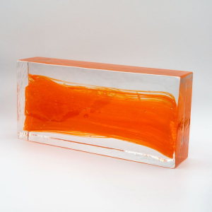 Blocco mattone anima arancio in vetro di Murano cristallo trasparente