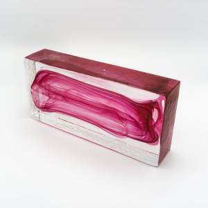 Blocco mattone anima rosa in vetro di Murano cristallo trasparente