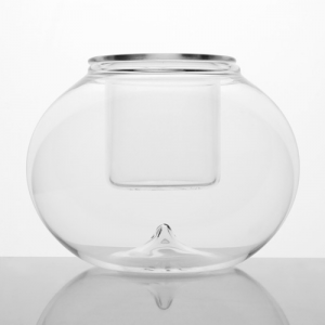 Smooth sphere glass bowl Ø12 cm with little glass inside, vase, candle holder, essence holder, placeholder