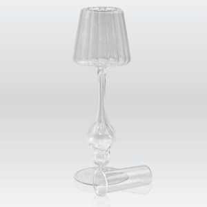 Candeliere h 42,5 cm abatjour da tavolo in vetro soffiato cristallo trasparente con bicchiere estraibile
