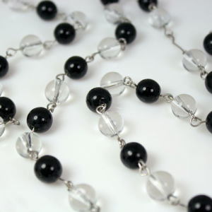 Chain 100 cm Ø10 mm pearls, crystal and black smooth rod, nickel eye pin