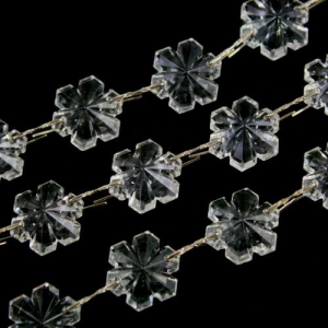 Catena fiocchi di neve 16 mm in vetro veneziano cristallo, lunga 50 cm, clip nickel