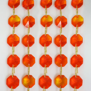 Catena ottagoni 14 mm in cristallo arancione, lunghezza 50 cm, clip ottone.
