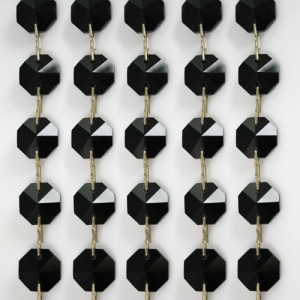 Catena ottagoni 14 mm in cristallo nero, lunghezza 50 cm, clip nickel.