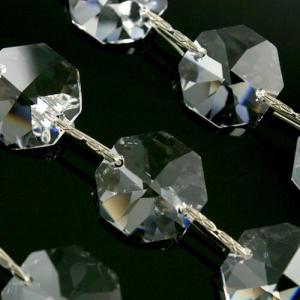 Catena ottagoni 18 mm cristalli Asfour lunga 50 cm, clip nickel.