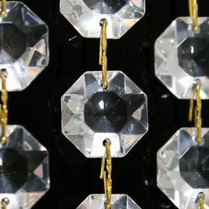 Catena ottagoni 30 mm in vetro veneziano color cristallo, lunghezza 50 cm, clip ottone.
