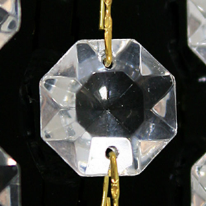 Catena ottagoni 34 mm in vetro veneziano color cristallo, lunghezza 50 cm, clip ottone.