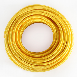 PVC insulated round electric cable covered with yellow fabric. Section 3x0,75