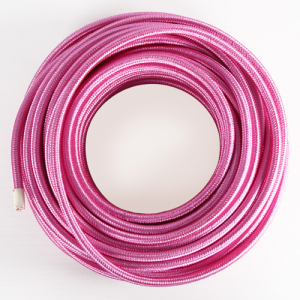 Cavo elettrico tondo isolato in PVC rivestito tessuto rosa ciclamino. Sezione 3x0,75