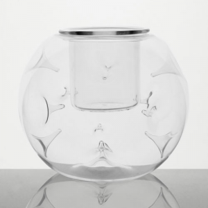 Contenitore in vetro a sfera Ø12 cm con bicchierino interno in cristallo. Porta tealight, porta essenze, centrotavola