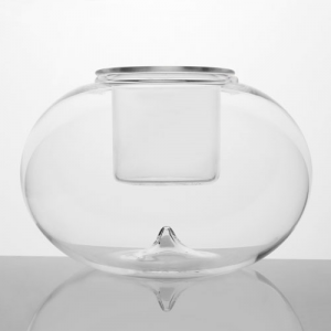 Contenitore in vetro a sfera Ø15 cm con bicchierino interno in cristallo. Porta tealight, porta essenze, centrotavola