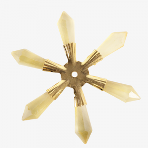 Fiocco di neve a stella 100 mm con cristalli ambra satinato e struttura metallica dorata, addobbo creativo