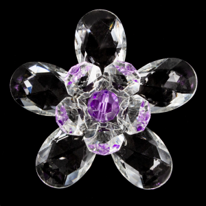 Fiore in cristallo con doppia corolla cristallo e perla viola. Attacco filetto M6