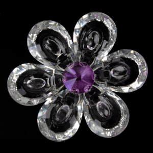 Fiore Peonia in cristallo con petali cristallo e centrale viola. Attacco filetto M6