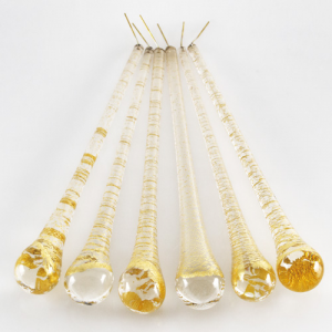 Goccia pendente 16 cm in vetro di Murano trasparente con foglia oro