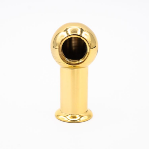Gold plated elbow fitting Ø20 mm with 2 holes M10x1 90° collar 2 cm stop.