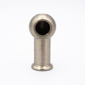 Gomito raccordo nikel spazzolato Ø20 mm con 2 fori M10x1 a 90° + colletto da 2 cm + battuta.