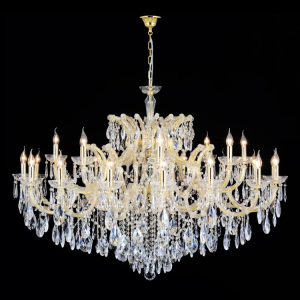 Grande lampadario 25 luci in cristallo stile Maria Teresa con pendagli