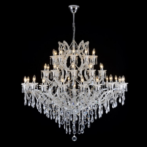 Grande lampadario 41 luci in cristallo stile Maria Teresa con pendagli