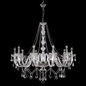 Grande lampadario cristallo 10 luci stile Boemia, allestito in cristallo molato e struttura cromo.