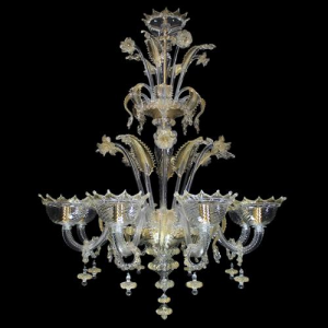 Lampadario classico veneziano 8 luci cristallo e oro in vetro di Murano
